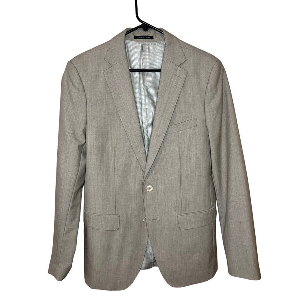 Zara Man Men's Blazer Size‎ 38 Lt Gray Classic Fit w/Shoulder Pads Inner Pockets
